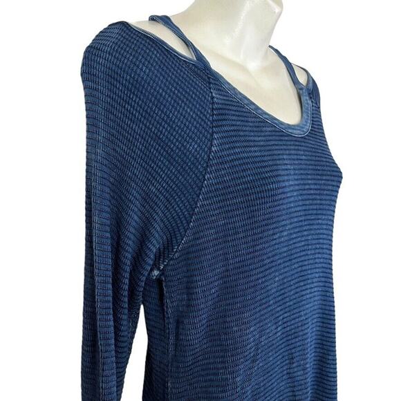 Able Womens Ribbed Blue Long Sleeve Cold Shoulder USA Made Knit Dress sz Large - Picture 4 of 16